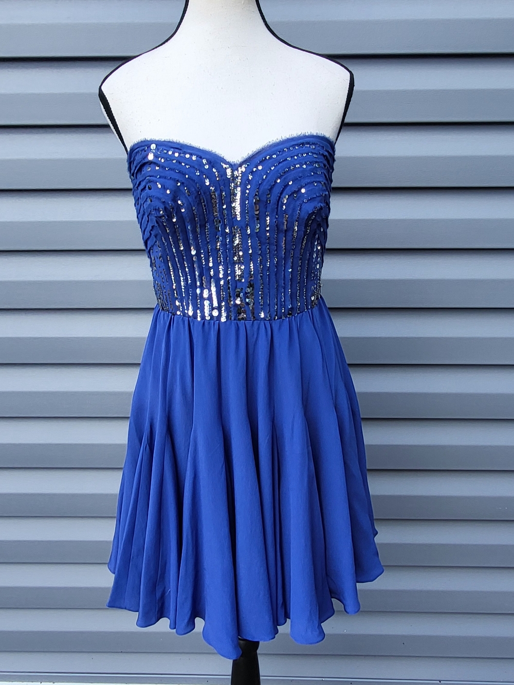 Rebecca Taylor Blue Strapless Sweetheart Sequin Chiffon Fit & Flare Dress Sz 6